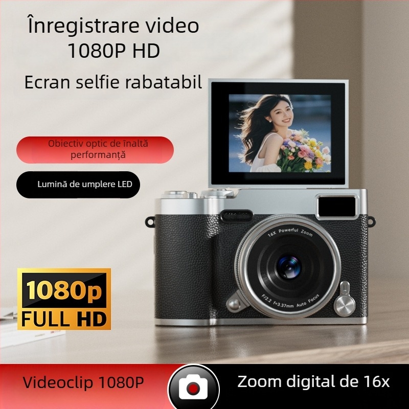 Aparat digital cu senzor CCD, zoom optic 16x, rezoluție maximă 1280x1024, ecran LCD, stabilizare electronică a imaginii