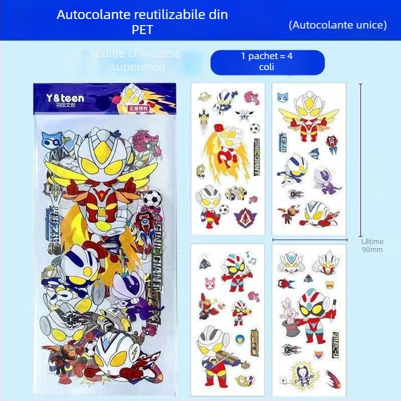 Stickere Ultraman - PET rezistent la apă, IP licențiat oficial, pachet pentru copii