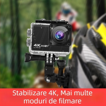 Cameră pentru cască de motocicletă cu stabilizare duală, înregistrare 4K, panoramă 360°, ecran LCD 1,5", zoom optic 10x