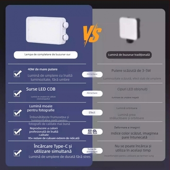 Lumină LED de umplere de 40W - portabilă, cu baterie încorporată, 7.4V, pentru streaming live, fotografie și video, în aer liber