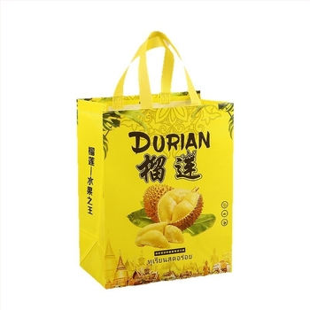 Geantă din material nețesut pentru durian, ambalare pentru magazin de fructe — imprimare laminată, imprimare logo, bază și laturi, stoc disponibil / personalizabil