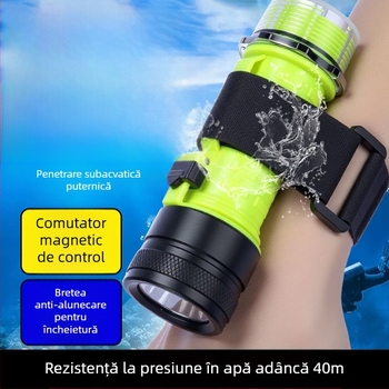 Lumină de scufundare pentru iluminare subacvatică, impermeabilă, reîncărcabilă, corp din plastic, lumină puternică, pentru pescuitul marin