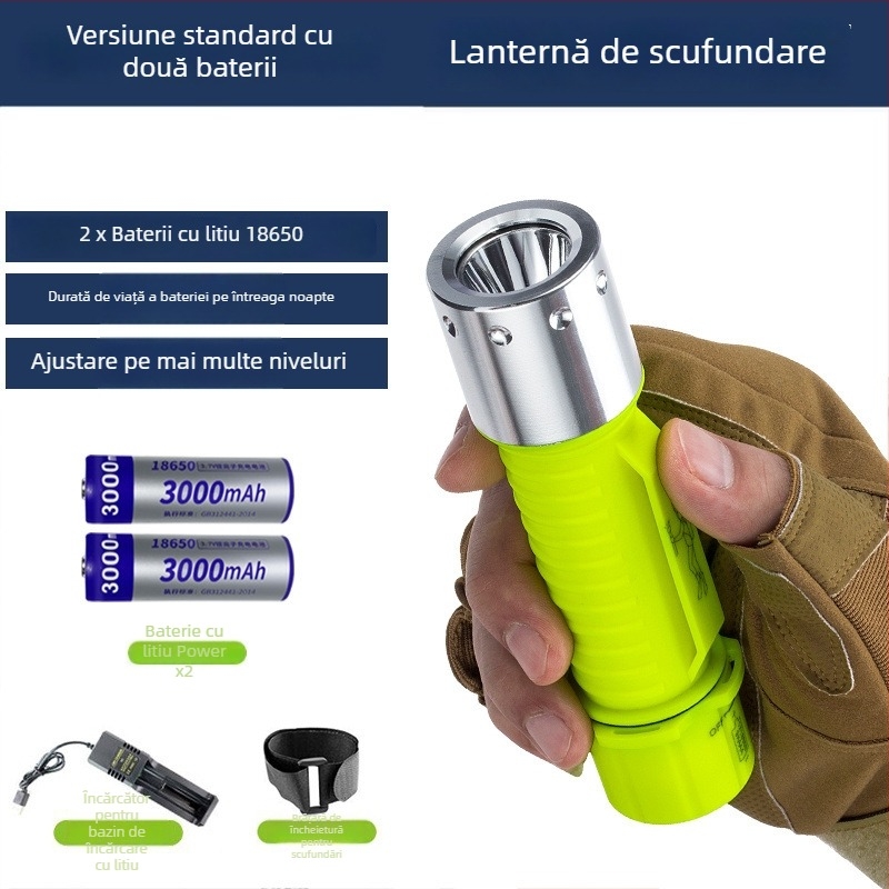 Lumină de scufundare pentru iluminare subacvatică, impermeabilă, reîncărcabilă, corp din plastic, lumină puternică, pentru pescuitul marin