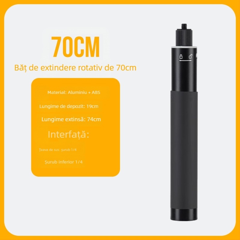 Baston selfie cu mâner rotativ și tijă extensibilă — aliaj de aluminiu, înălțime 3 m, sarcină 2 kg, Diametru 2,5 cm, 5 secțiuni
