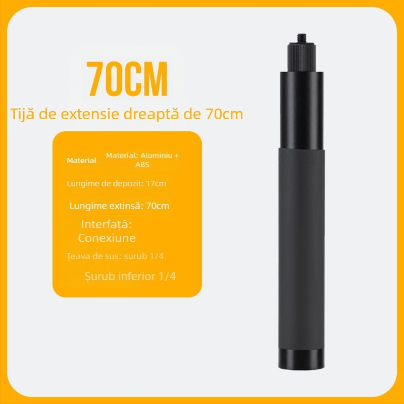 Baston selfie cu mâner rotativ și tijă extensibilă — aliaj de aluminiu, înălțime 3 m, sarcină 2 kg, Diametru 2,5 cm, 5 secțiuni