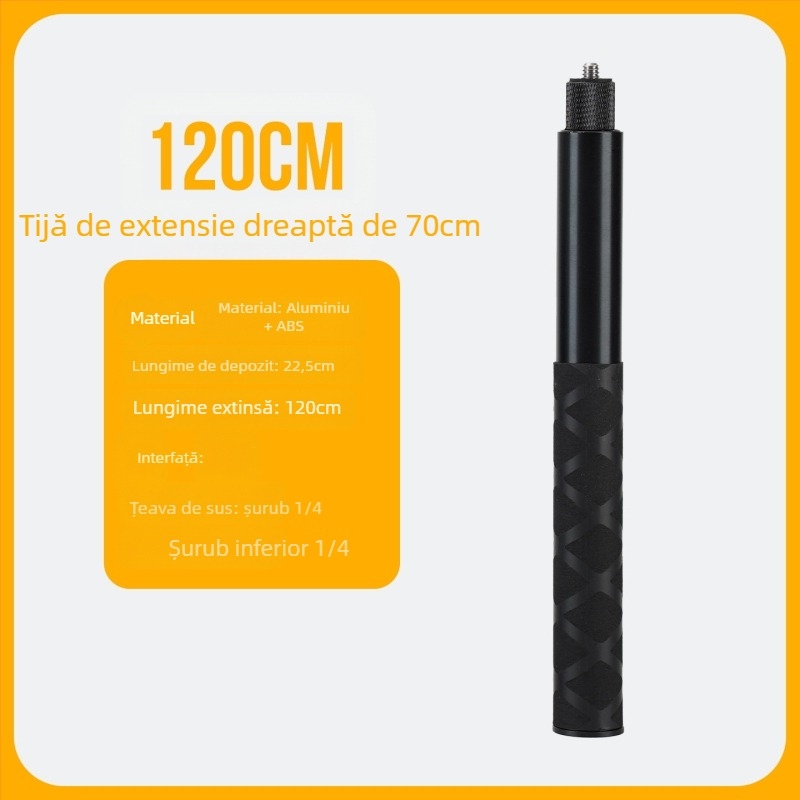 Baston selfie cu mâner rotativ și tijă extensibilă — aliaj de aluminiu, înălțime 3 m, sarcină 2 kg, Diametru 2,5 cm, 5 secțiuni