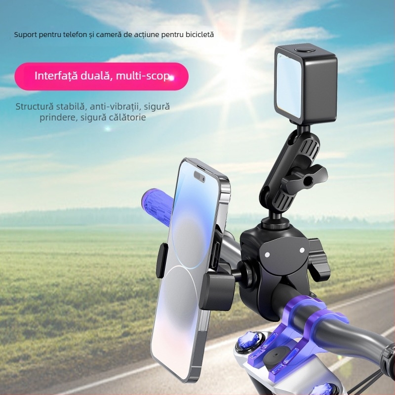Suport pentru telefon pentru ciclism și montură pentru cameră de acțiune pentru biciclete electrice, MTB și biciclete — model universal, clips din plastic, navigație și filmare