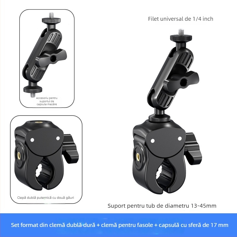 Suport pentru telefon pentru ciclism și montură pentru cameră de acțiune pentru biciclete electrice, MTB și biciclete — model universal, clips din plastic, navigație și filmare