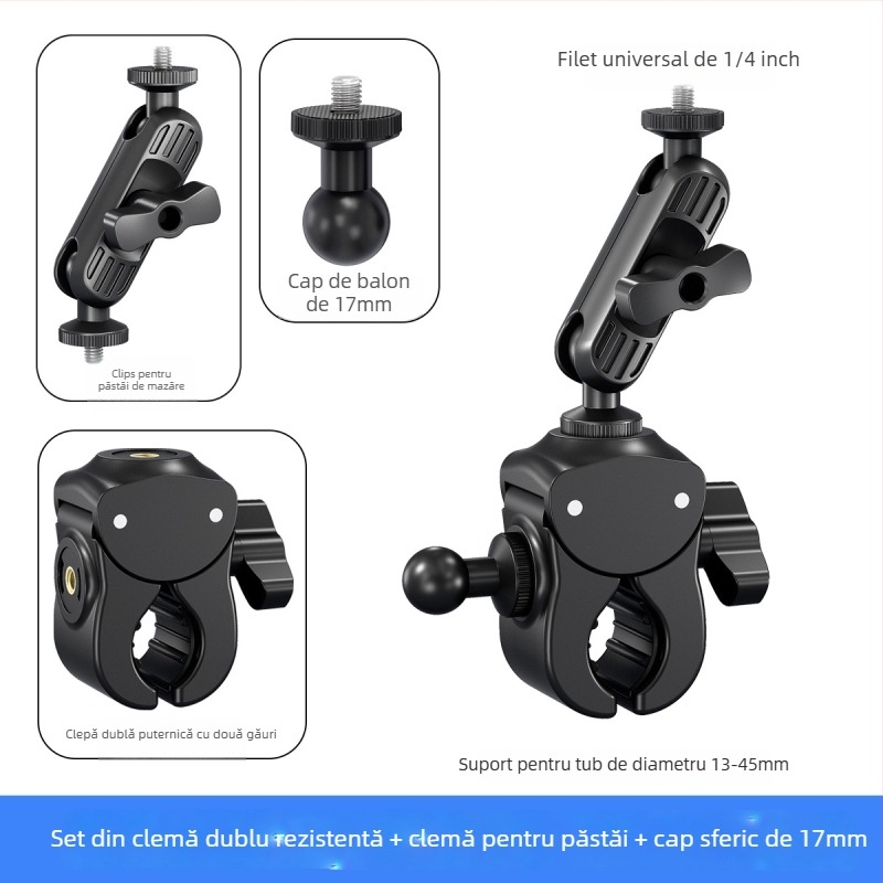 Suport pentru telefon pentru ciclism și montură pentru cameră de acțiune pentru biciclete electrice, MTB și biciclete — model universal, clips din plastic, navigație și filmare