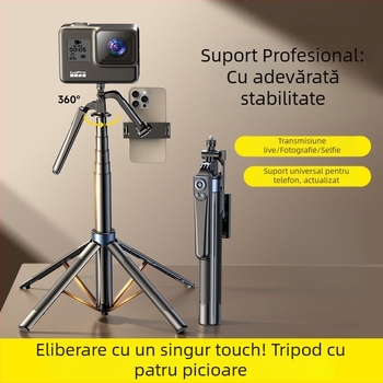 Stativ selfie din aluminiu cu telecomandă și Bluetooth, model H29, fotografiere verticală