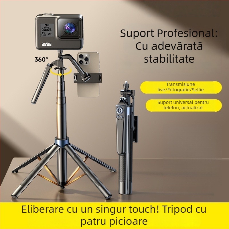 Stativ selfie din aluminiu cu telecomandă și Bluetooth, model H29, fotografiere verticală