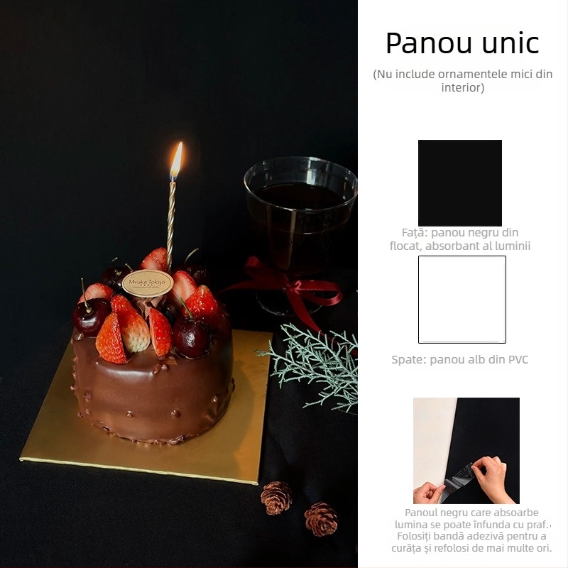 Fundal foto în stil antic, panou negru absorbant lumina, suport pentru bijuterii, fundal velur, configurație mobilă