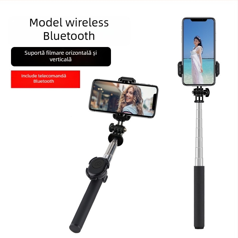 Selfie stick C8 cu Bluetooth, iluminare LED și telecomandă – monopod din oțel inoxidabil pentru telefon