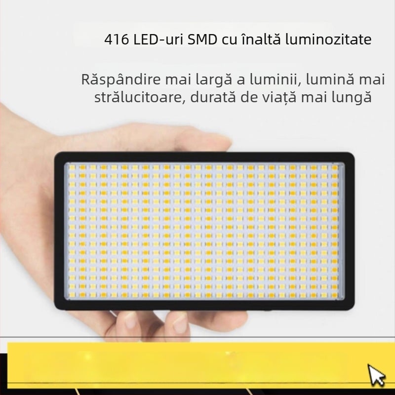 LED-416 Lumină portabilă pentru fotografie, temperatură de culoare 3200–6500K, reglabilă în luminozitate