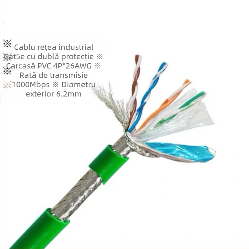 Cablu Ethernet industrial CAT5/6, flexibilitate înaltă, 8 conductori, ecranare dublă, compatibil drag-chain, aplicații servo