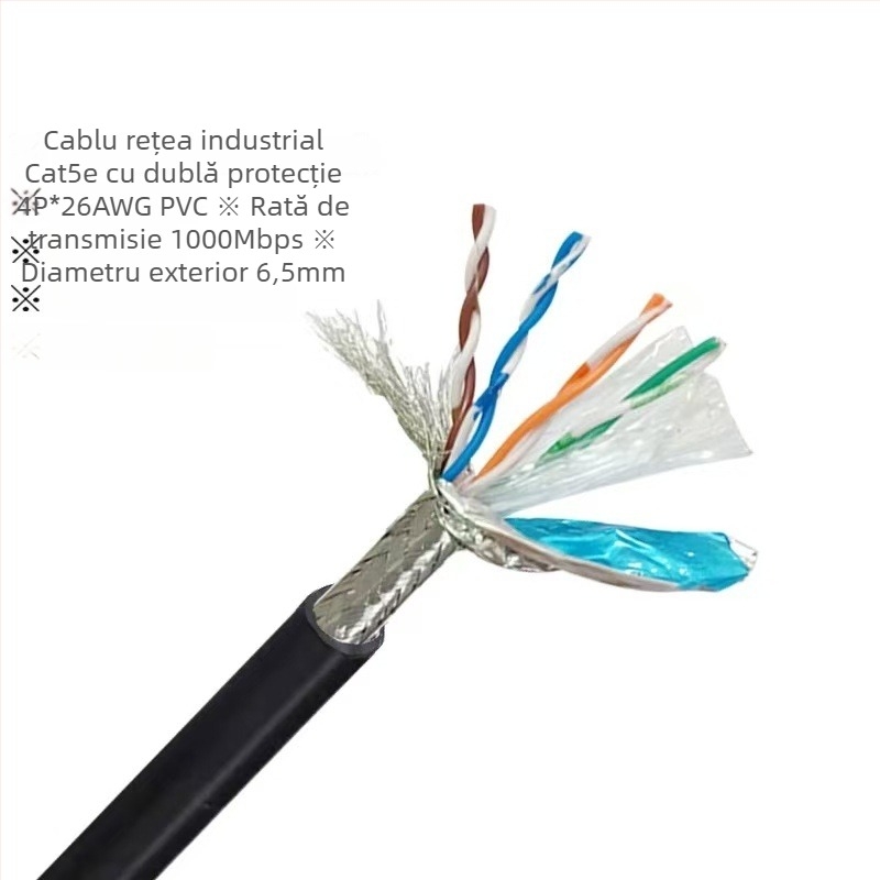 Cablu Ethernet industrial CAT5/6, flexibilitate înaltă, 8 conductori, ecranare dublă, compatibil drag-chain, aplicații servo