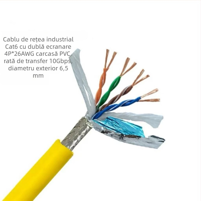 Cablu Ethernet industrial CAT5/6, flexibilitate înaltă, 8 conductori, ecranare dublă, compatibil drag-chain, aplicații servo
