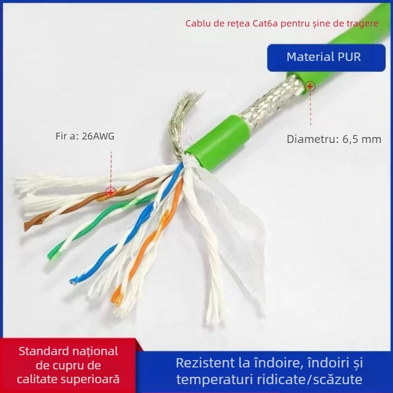 Cablu Ethernet industrial CAT5/6, flexibilitate înaltă, 8 conductori, ecranare dublă, compatibil drag-chain, aplicații servo
