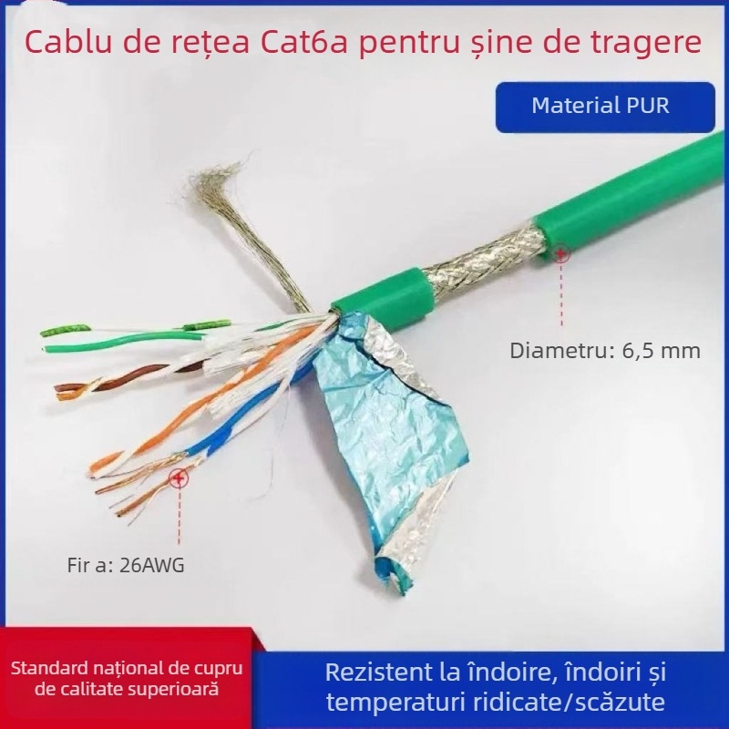 Cablu Ethernet industrial CAT5/6, flexibilitate înaltă, 8 conductori, ecranare dublă, compatibil drag-chain, aplicații servo