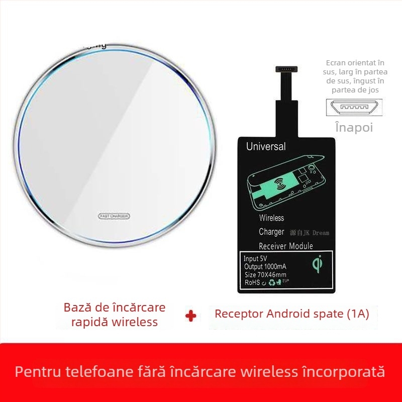 Încărcător wireless rapid QC 4.0 - Compatibil cu Fast Charge, Fără încărcare magnetică, Fără afișaj, Nu este original