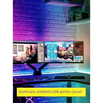Bandă LED autoadezivă pentru birou PC - alimentare USB, intrare 5V, 12W, control prin aplicație, IP65