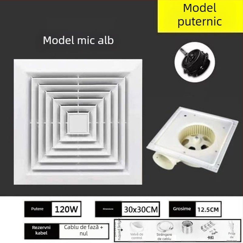 Ventilator de ventilație/extragere, Mingshuo 300h-2, telecomandă, debit de aer 750 m3/h, stil compartimentare cu ferestre