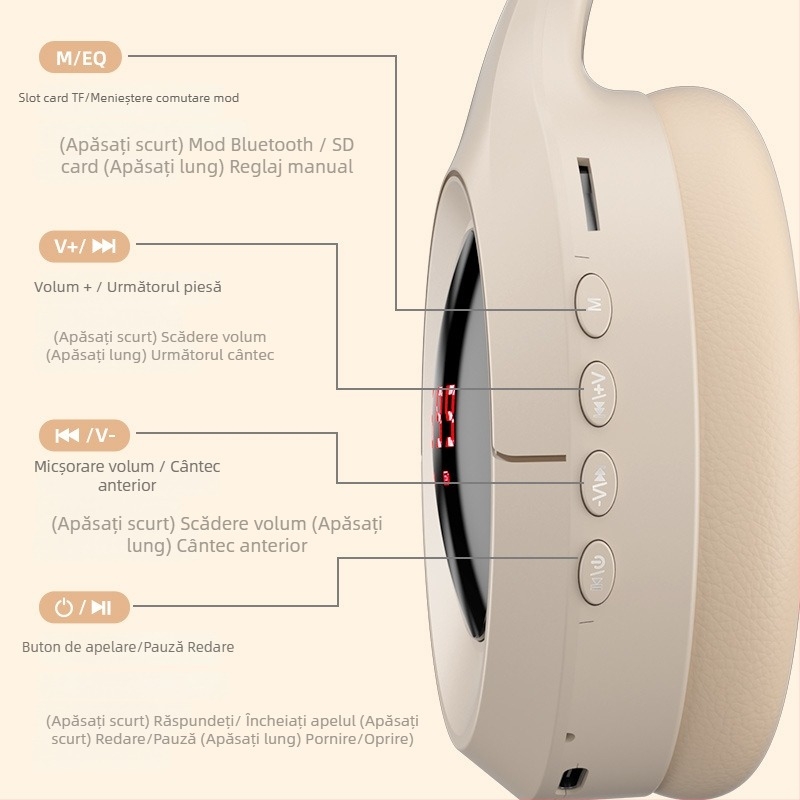Căști wireless cu Bluetooth, conector de 3,5 mm, microfon încorporat, procesare OEM, logo imprimat