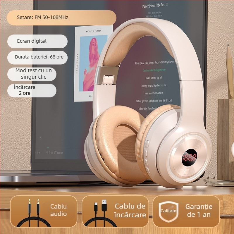 Căști wireless cu Bluetooth, conector de 3,5 mm, microfon încorporat, procesare OEM, logo imprimat