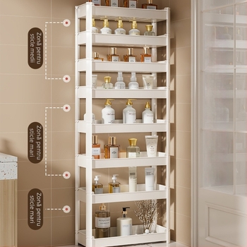 Qin qi Raft de depozitare pentru baie – Spațiu ultra-îngust, Montare pe podea, Dulap PP cu mai multe etaje, Model 2082799114106339968, Specificații standard, Stil modern minimalist