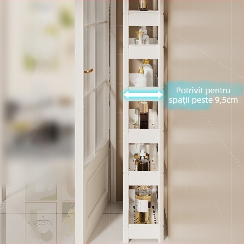 Qin qi Raft de depozitare pentru baie – Spațiu ultra-îngust, Montare pe podea, Dulap PP cu mai multe etaje, Model 2082799114106339968, Specificații standard, Stil modern minimalist