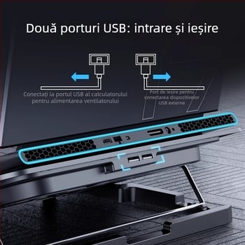 Suport de răcire pentru notebook A9, cu 6 ventilatoare, plasă metalică, cablu de 0,7 m, compatibil cu laptopuri