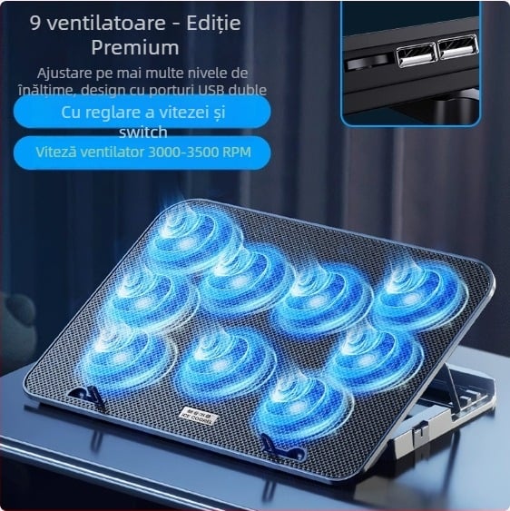 Suport de răcire pentru notebook A9, cu 6 ventilatoare, plasă metalică, cablu de 0,7 m, compatibil cu laptopuri