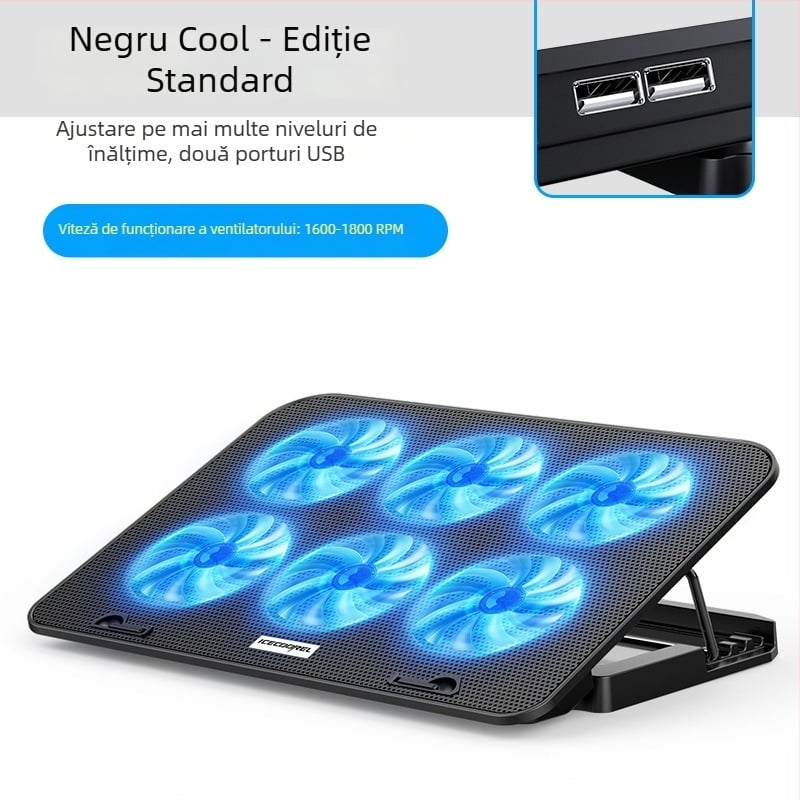Suport de răcire pentru notebook A9, cu 6 ventilatoare, plasă metalică, cablu de 0,7 m, compatibil cu laptopuri