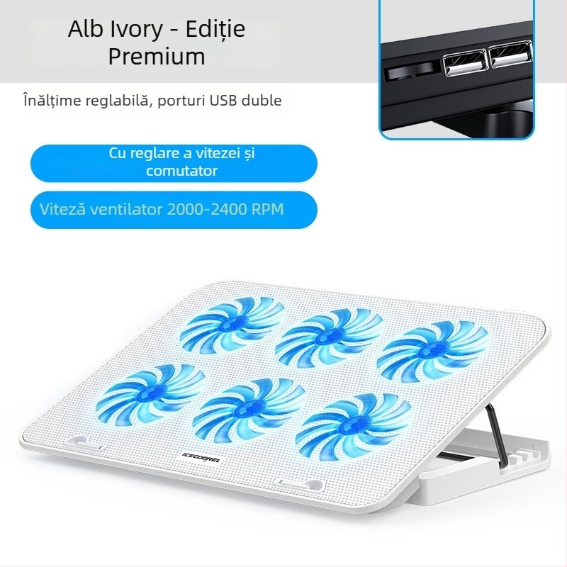 Suport de răcire pentru notebook A9, cu 6 ventilatoare, plasă metalică, cablu de 0,7 m, compatibil cu laptopuri