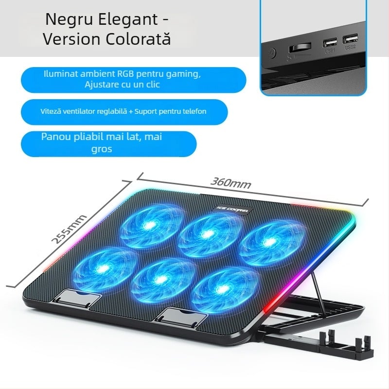 Suport de răcire pentru notebook A9, cu 6 ventilatoare, plasă metalică, cablu de 0,7 m, compatibil cu laptopuri