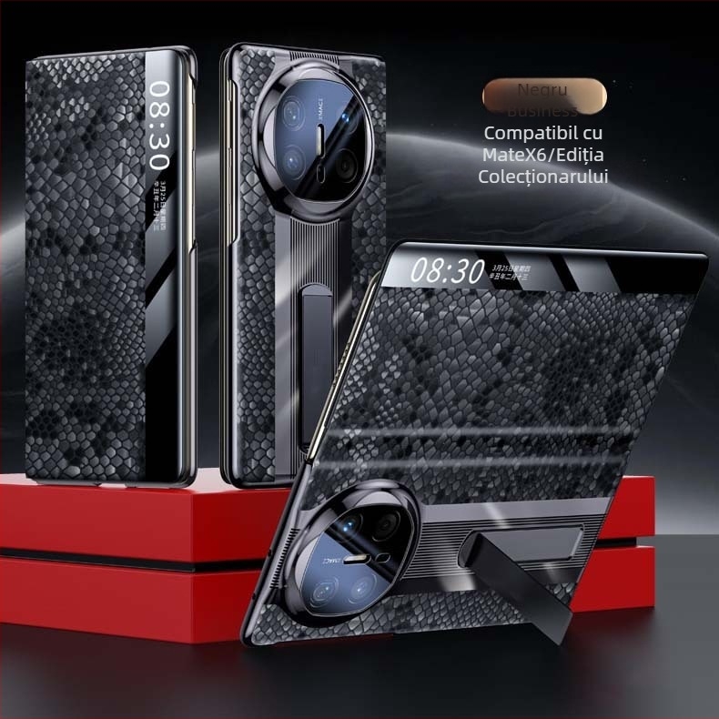 Carcasă din piele pentru Huawei MateX6, finisaj electroplatinat — piele naturală, electroplatinat, protecție la șocuri, disipare a căldurii, priză magnetică