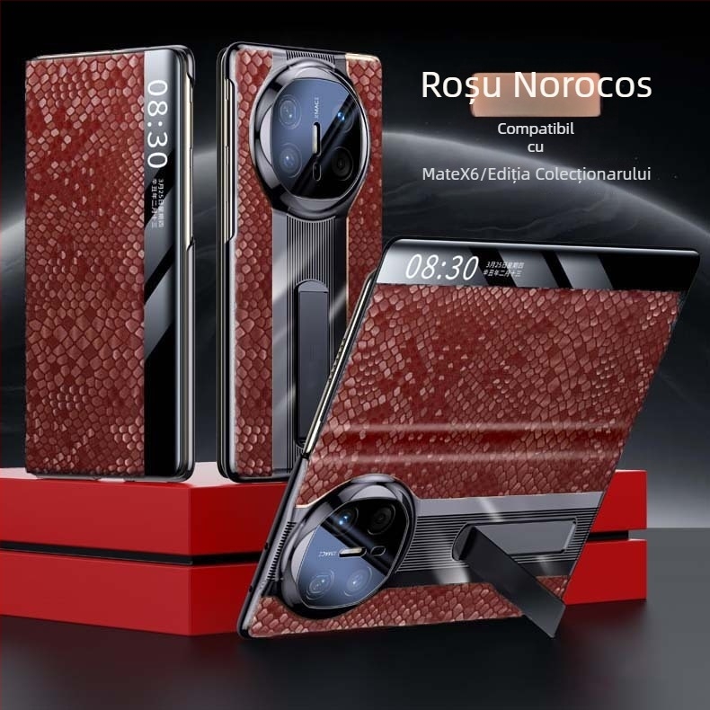 Carcasă din piele pentru Huawei MateX6, finisaj electroplatinat — piele naturală, electroplatinat, protecție la șocuri, disipare a căldurii, priză magnetică