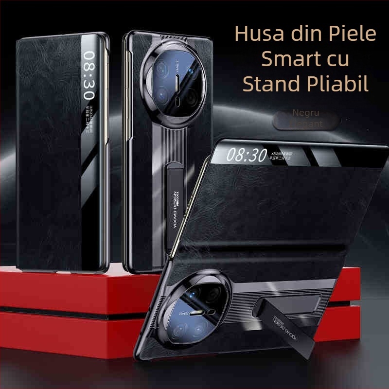 Carcasă din piele pentru Huawei MateX6, finisaj electroplatinat — piele naturală, electroplatinat, protecție la șocuri, disipare a căldurii, priză magnetică