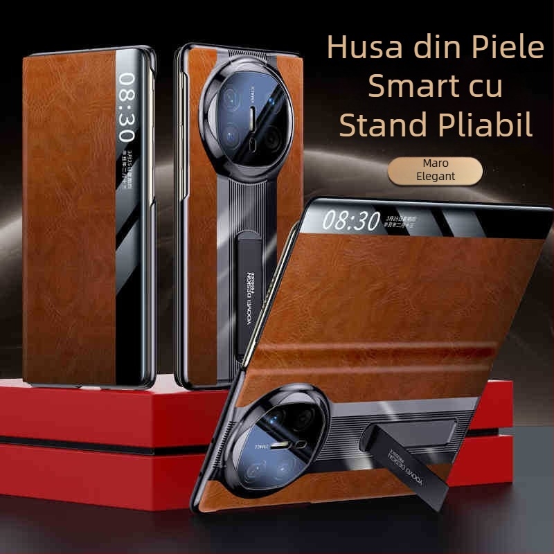 Carcasă din piele pentru Huawei MateX6, finisaj electroplatinat — piele naturală, electroplatinat, protecție la șocuri, disipare a căldurii, priză magnetică