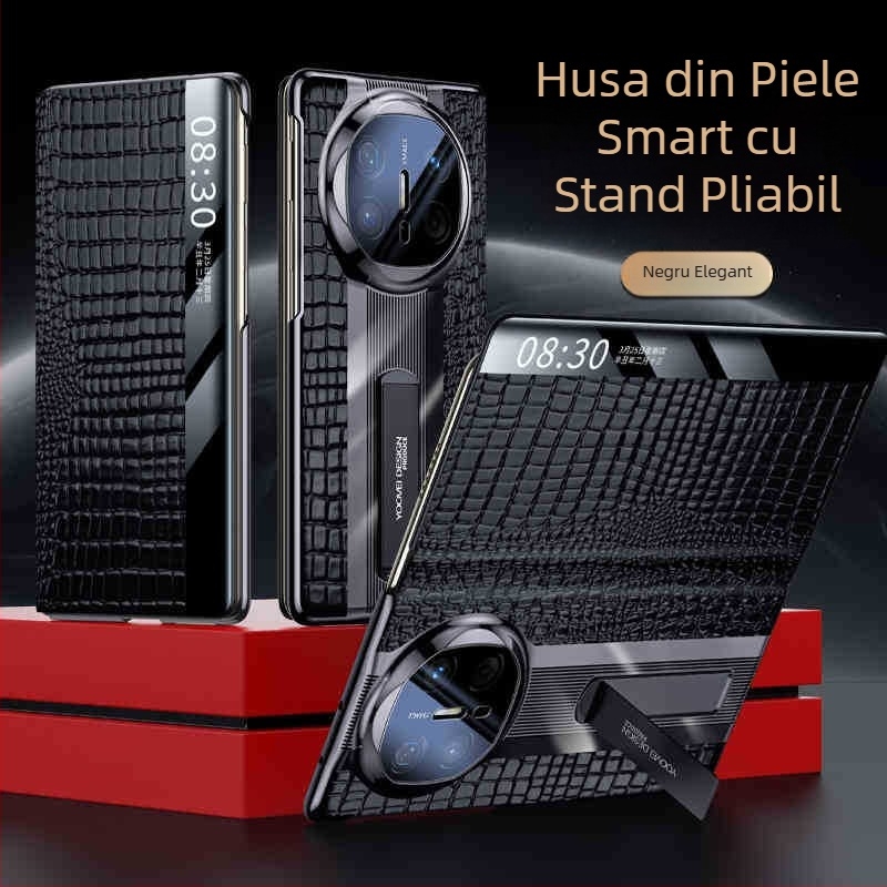 Carcasă din piele pentru Huawei MateX6, finisaj electroplatinat — piele naturală, electroplatinat, protecție la șocuri, disipare a căldurii, priză magnetică