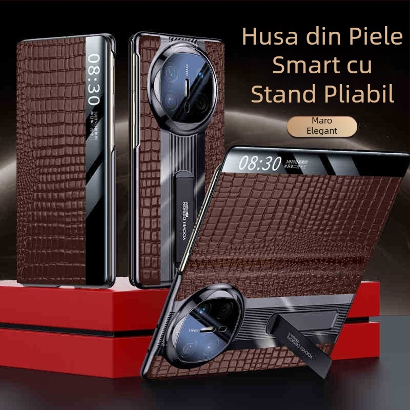 Carcasă din piele pentru Huawei MateX6, finisaj electroplatinat — piele naturală, electroplatinat, protecție la șocuri, disipare a căldurii, priză magnetică