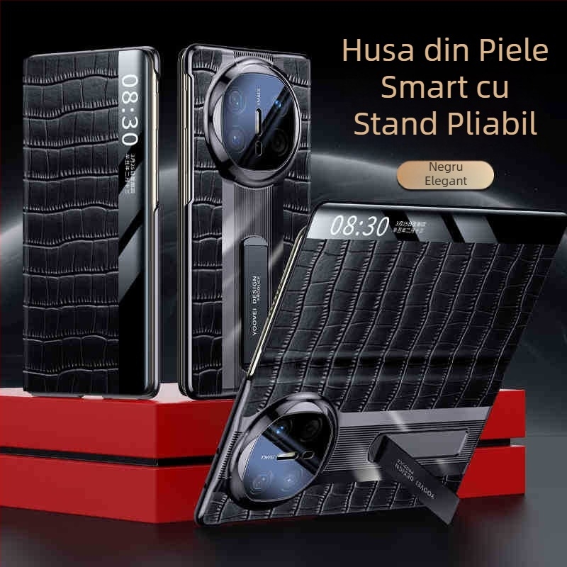 Carcasă din piele pentru Huawei MateX6, finisaj electroplatinat — piele naturală, electroplatinat, protecție la șocuri, disipare a căldurii, priză magnetică