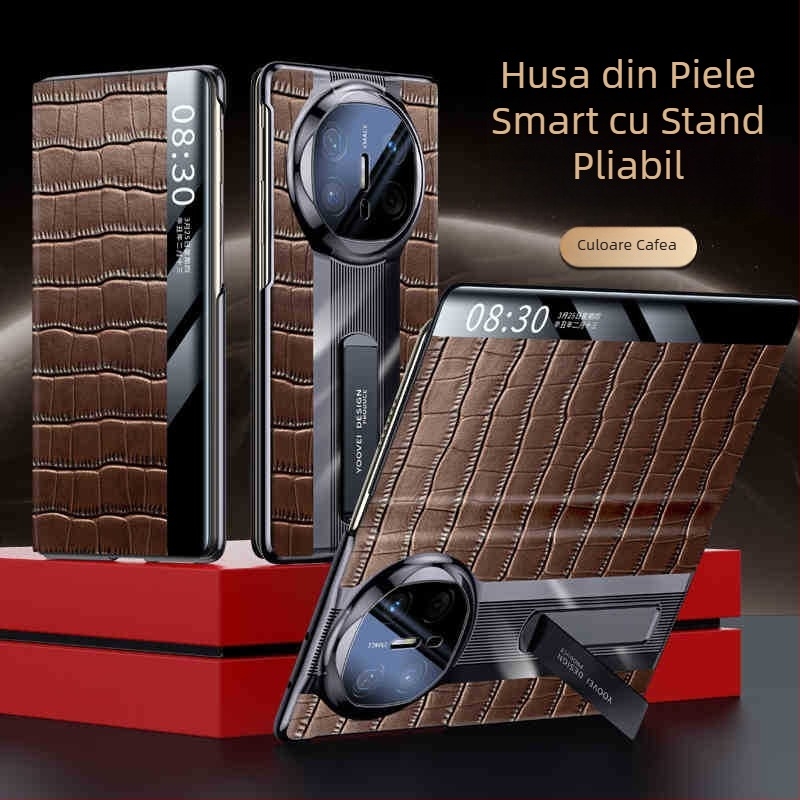 Carcasă din piele pentru Huawei MateX6, finisaj electroplatinat — piele naturală, electroplatinat, protecție la șocuri, disipare a căldurii, priză magnetică