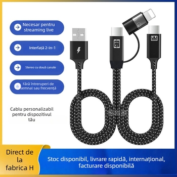 Cablu audio OTG cu mai multe interfețe, 1 la 2 splitter, compatibil Apple Type-C, transfer extins, interfețe Lightning/OTG/Micro USB/Type-C, putere maximă de ieșire 10, material: țesătură
