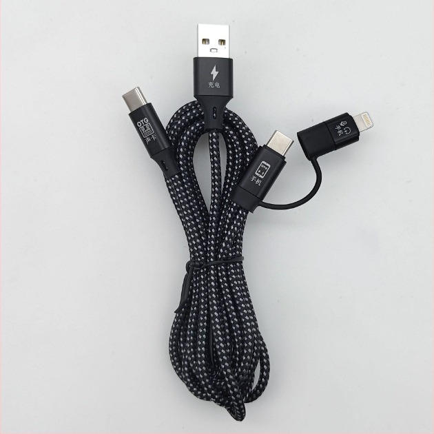 Cablu audio OTG cu mai multe interfețe, 1 la 2 splitter, compatibil Apple Type-C, transfer extins, interfețe Lightning/OTG/Micro USB/Type-C, putere maximă de ieșire 10, material: țesătură