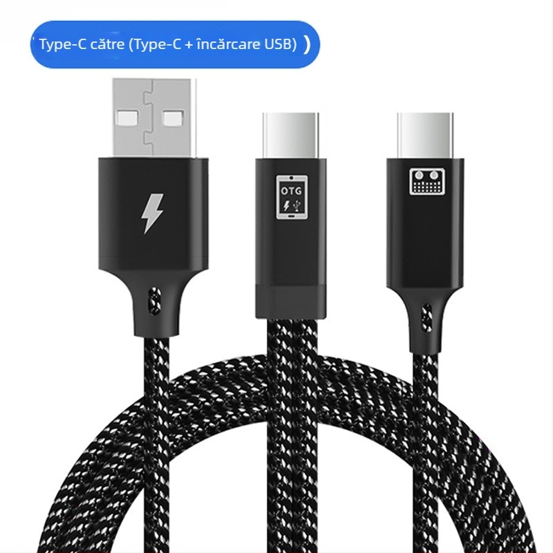 Cablu audio OTG cu mai multe interfețe, 1 la 2 splitter, compatibil Apple Type-C, transfer extins, interfețe Lightning/OTG/Micro USB/Type-C, putere maximă de ieșire 10, material: țesătură