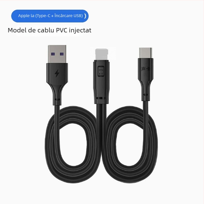 Cablu audio OTG cu mai multe interfețe, 1 la 2 splitter, compatibil Apple Type-C, transfer extins, interfețe Lightning/OTG/Micro USB/Type-C, putere maximă de ieșire 10, material: țesătură