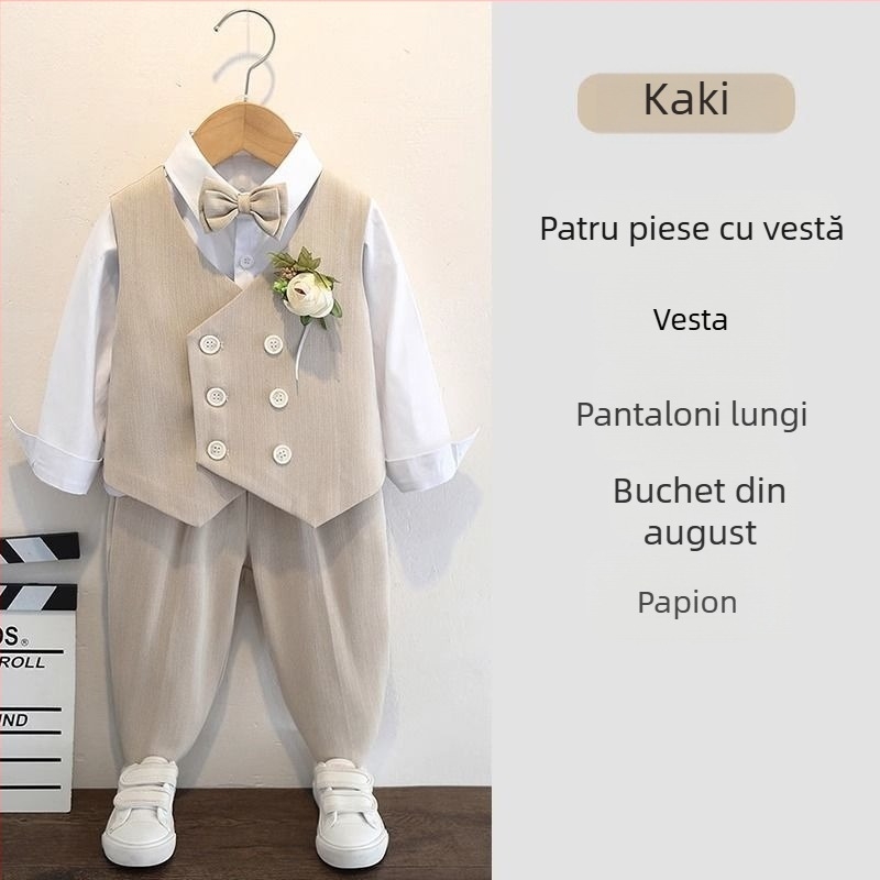 Set costum pentru băieți, stil englezesc, pentru nunți și reprezentații la pian, 70% poliester, pentru copii de 3–8 ani