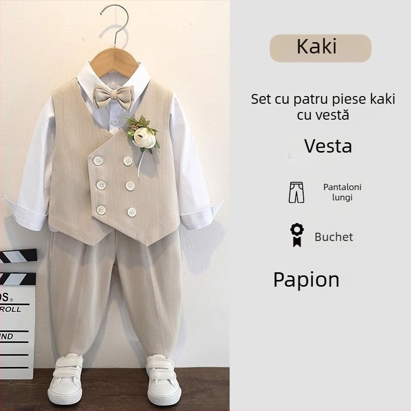 Set costum pentru băieți, stil englezesc, pentru nunți și reprezentații la pian, 70% poliester, pentru copii de 3–8 ani