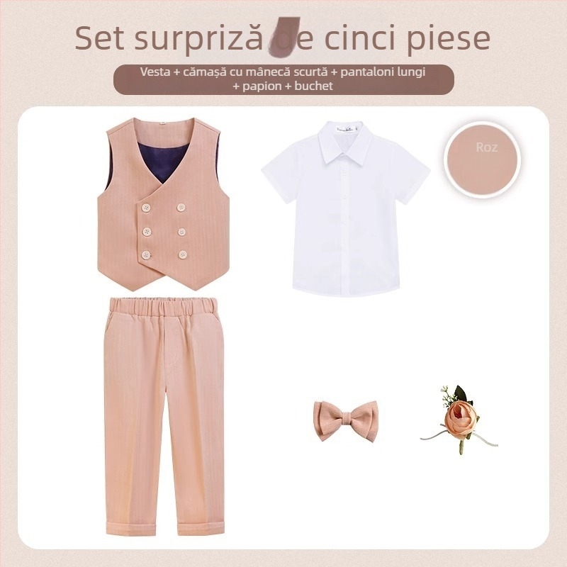 Set costum pentru băieți, stil englezesc, pentru nunți și reprezentații la pian, 70% poliester, pentru copii de 3–8 ani